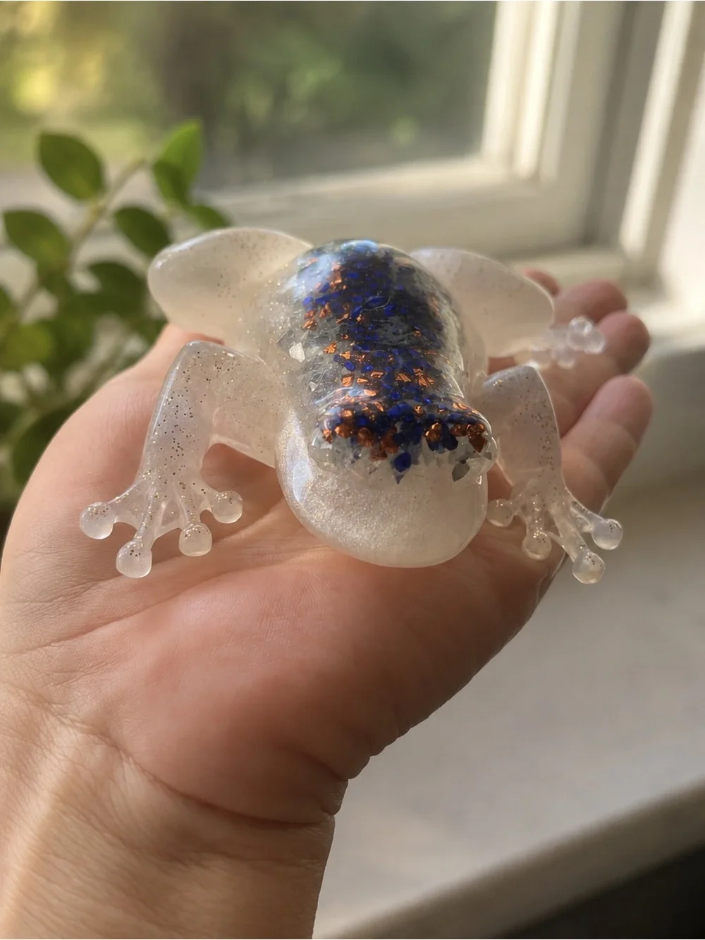 Clear Resin Frog Accent with Purple and Copper Inlay - Reptile Habitat Decor